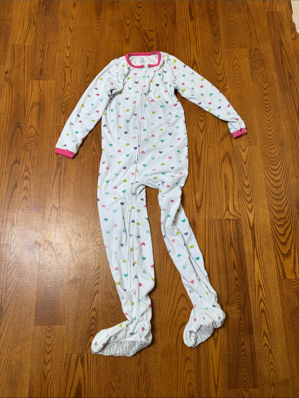 Carter's White Footed Pajamas with Pink Trim and Multicolor Hearts
